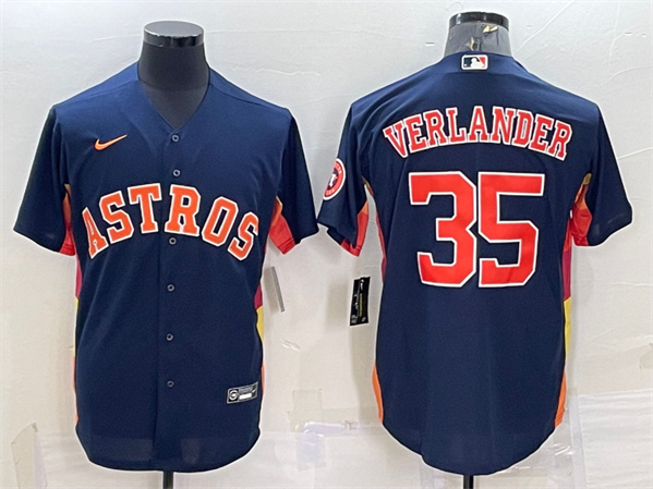 Men's Houston Astros #35 Justin Verlander Navy With Patch Cool Base Stitched Jersey